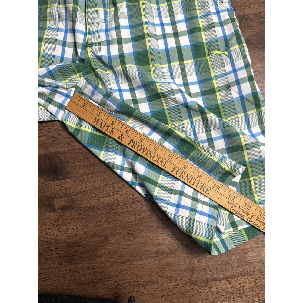 Puma Golf Shorts Mens 32 Green Plaid Performance Bermuda Preppy Casual Walking - Picture 10 of 11